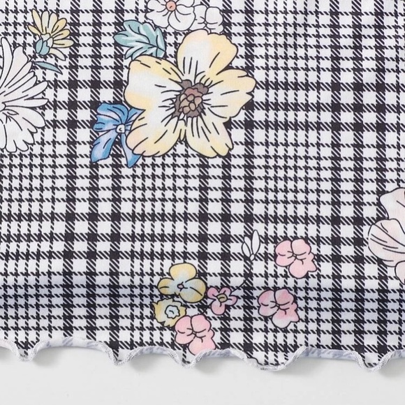 NEW Plaid Floral Lettuce Trim Bodycon Dress. - Picture 4 of 7